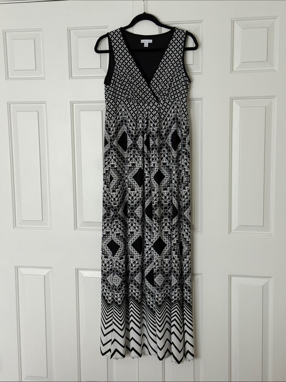 London Times Black White Geometric Print Maxi Dress Size 8 - Picture 1 of 4